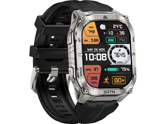 Kospet | Tank M4C Smartwatch Silber | 5ATM Tauchuhr mit Taschenlampe