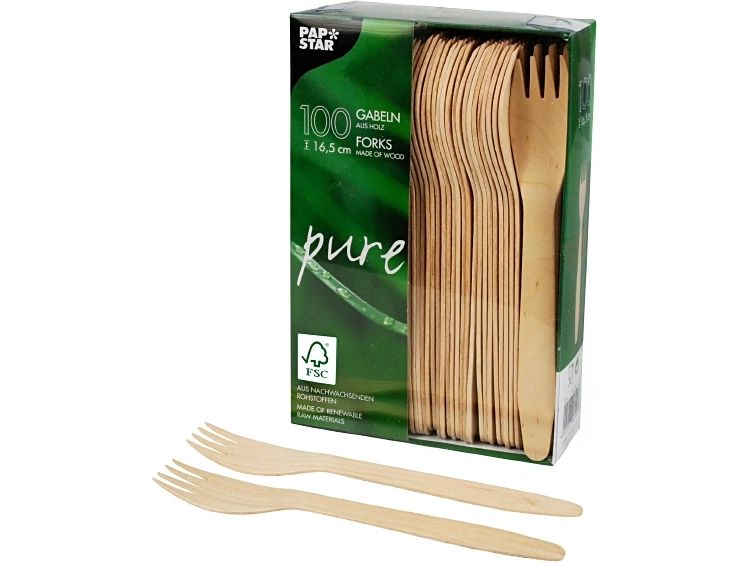 Papstar | Holz-Gabeln pure 16.5cm | Inhalt 100 Stück