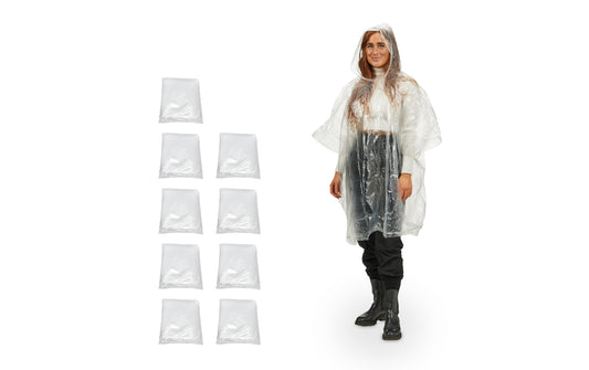 relaxdays | Regenponcho | 10-er Set, Transparent