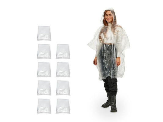 relaxdays | Regenponcho | 10-er Set, Transparent