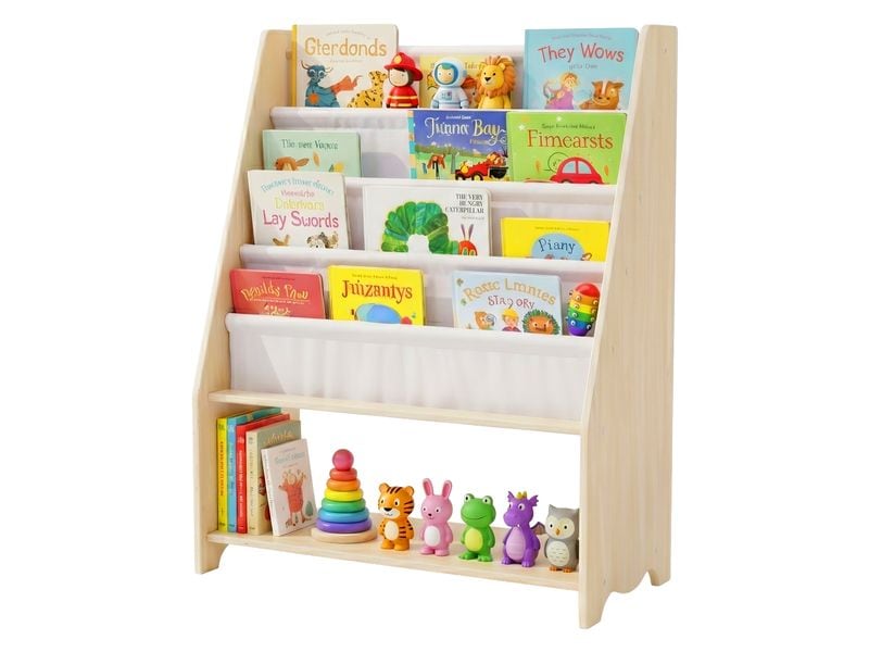 relaxdays | Kinderregal mit 4 Stofftaschen | Grösse: ca. 78 x 64 x 28 cm