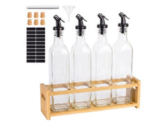 relaxdays | Öl Flasche mit Bambsuregal | 4er Set