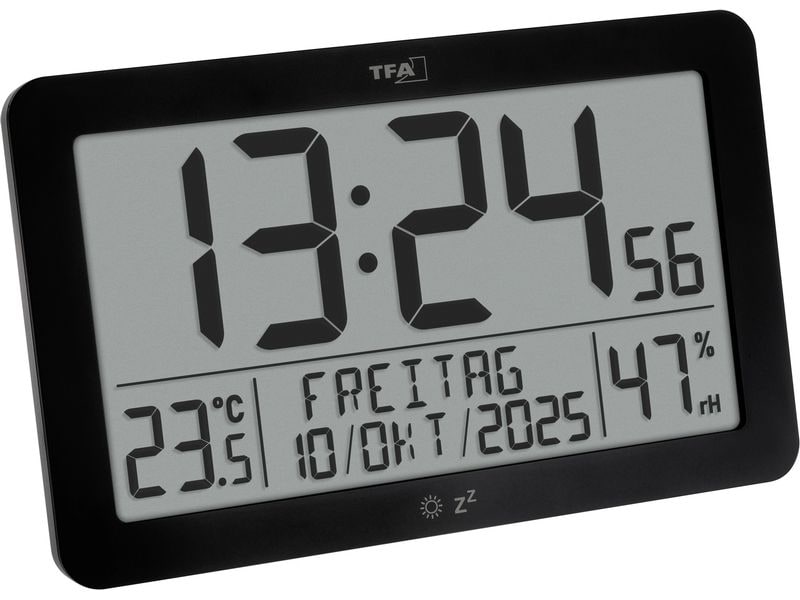 TFA Dostmann | TFA Digitale Funkuhr mit Raumklima | Schwarz
