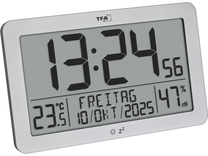 TFA Dostmann | TFA Digitale Funkuhr mit Raumklima | Silber