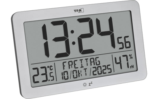 TFA Dostmann | TFA Digitale Funkuhr mit Raumklima | Silber