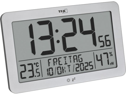 TFA Dostmann | TFA Digitale Funkuhr mit Raumklima | Silber