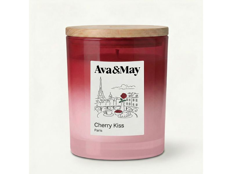 AVA & MAY | Duftkerze Cherry Kiss, 220 gr | Brenndauer 56h, 100% pflanzlicher Wachs