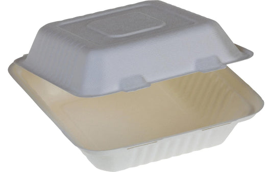 belesse | Menübox Zuckerrohr weiss 1100ml | 50 Stk, mit Klappdeckel 220x200x77mm