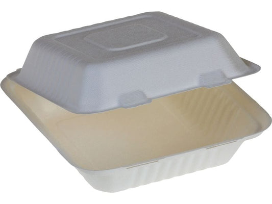 belesse | Menübox Zuckerrohr weiss 1100ml | 50 Stk, mit Klappdeckel 220x200x77mm