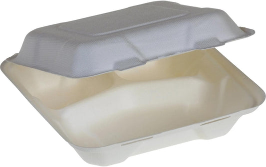 belesse | nature Menübox Zuckerrohr weiss | 50 Stk, 3-teilig, 205x205x65mm