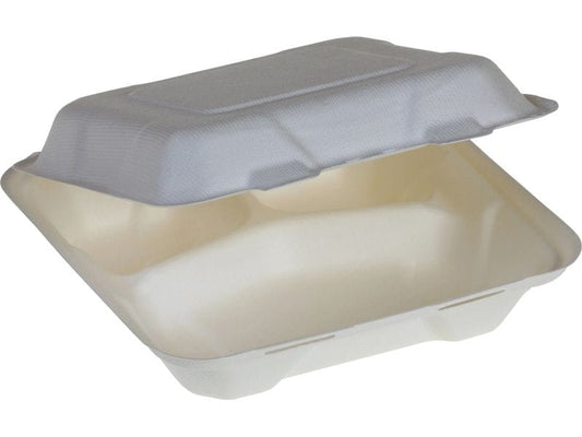 belesse | nature Menübox Zuckerrohr weiss | 50 Stk, 3-teilig, 205x205x65mm