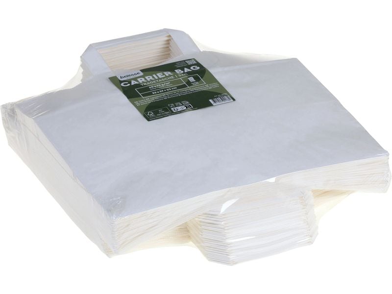 belesse | nature Papiertragetasche weiss | 50 Stk, 70g/m2, 32x27+22cm