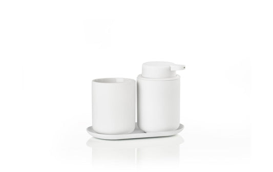 Zone Denmark | ZoneDenmarkSeifenspender&Zahnputzbecher Ume | White,18x9.5x13.5 cm (LxBxH),Steinzeug,ABS