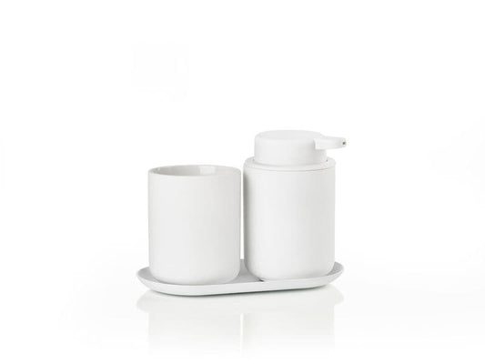 Zone Denmark | ZoneDenmarkSeifenspender&Zahnputzbecher Ume | White,18x9.5x13.5 cm (LxBxH),Steinzeug,ABS