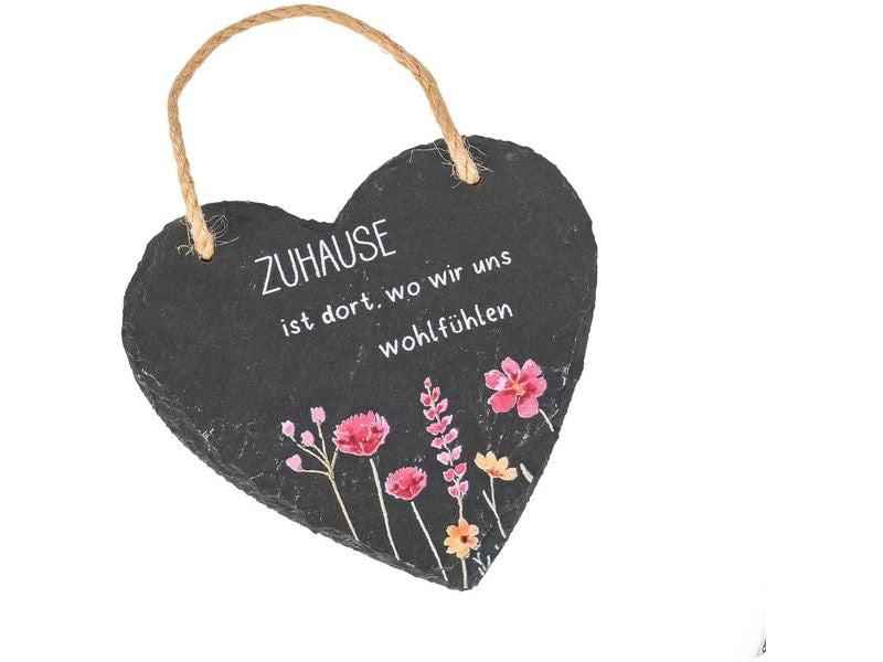 CHALET | Schieferherz mit Text | 15x15x0.8cm schwarz