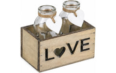 CHALET | Holz-Tray Love 2 Flaschen | 12x7x11cm grau-antik
