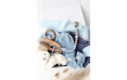 Oykami | Baby Geschenkbox Blau Verona | Hase Weiss