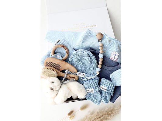 Oykami | Baby Geschenkbox Blau Verona | Hase Weiss
