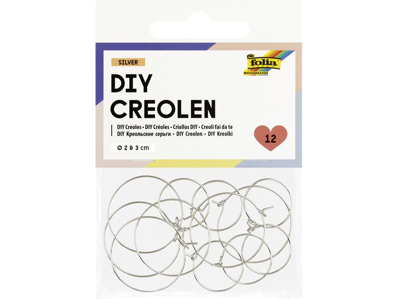 Folia | DIY Creolen, 12 Stück | 2cm und 3cm, silber