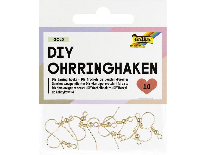 Folia | DIY Ohrringhaken, 10 Stück | 2x1,8cm, gold