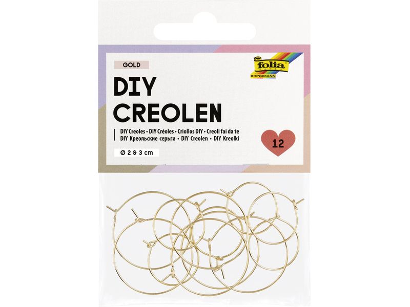 Folia | DIY Creolen, 12 Stück | 2cm und 3cm, gold