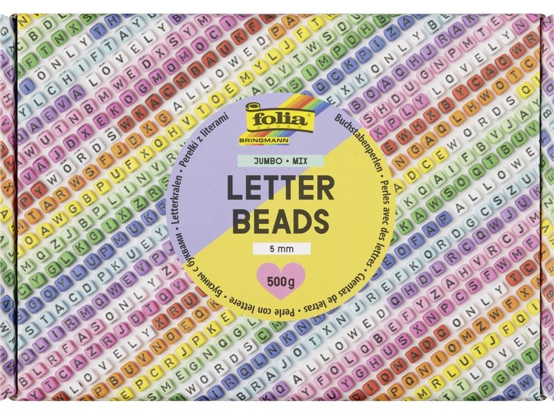Folia | Buchstabenperlen, eckig Jumbo Mix | 5mm, 500g, farbig sortiert