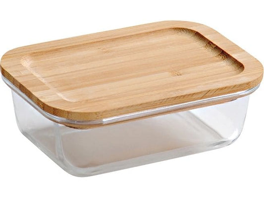 Kesper | Aufbewahrungsglas Bambusdeckel | Eckig, 16,8 x 12,2 x 5,4 cm