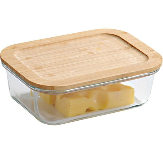 Kesper | Aufbewahrungsglas Bambusdeckel | Eckig, 19,6 x 14,5 x 6,1 cm