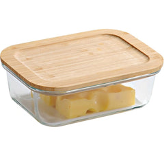 Kesper | Aufbewahrungsglas Bambusdeckel | Eckig, 19,6 x 14,5 x 6,1 cm