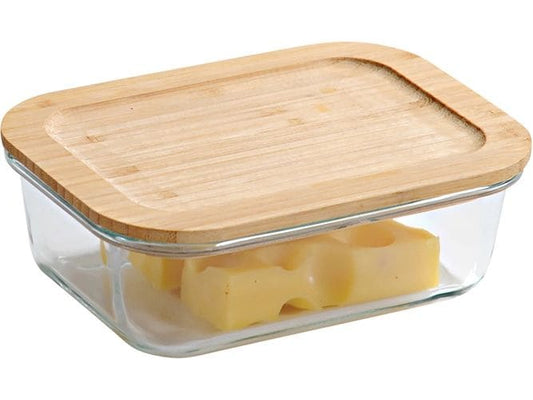 Kesper | Aufbewahrungsglas Bambusdeckel | Eckig, 19,6 x 14,5 x 6,1 cm