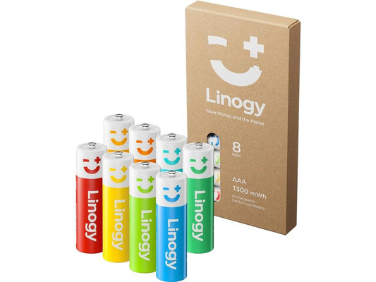 Linogy | AAA Lithium Akkus 8 Stück | Wiederaufladbare 1.5V AAA Akkus