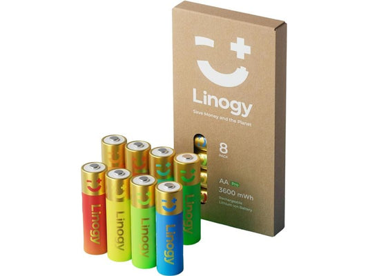 Linogy | AA Lithium Akkus 8 Stück | Wiederaufladbare 1.5V AA Akkus
