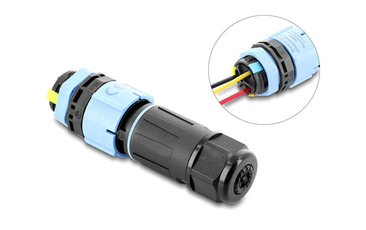 Delock | Kabelverbinder 3 Pin St zu Bu | mit Bajonettverschluss , IP68, Werkzeugfrei