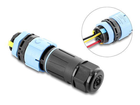 Delock | Kabelverbinder 3 Pin St zu Bu | mit Bajonettverschluss , IP68, Werkzeugfrei