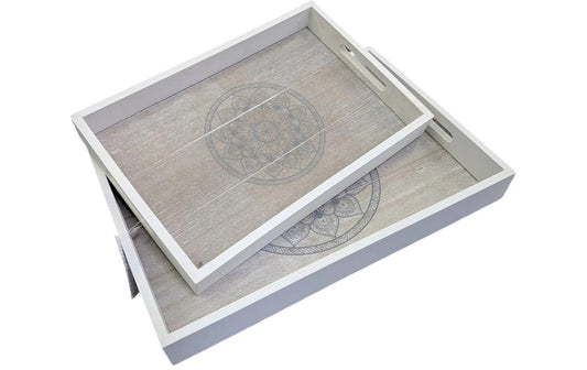 CHALET | 2er Set Mandala-Tray | 35x24x4.5cm weiss, 2er Set