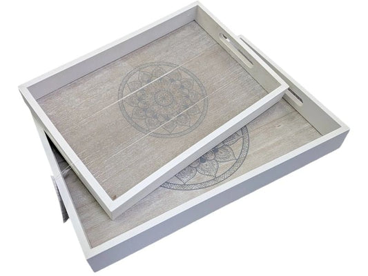 CHALET | 2er Set Mandala-Tray | 35x24x4.5cm weiss, 2er Set