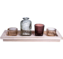CHALET | SET 4tlg. Glasset m. Holzteller | 32.5x12.5x8.5cm grün/braun/creme