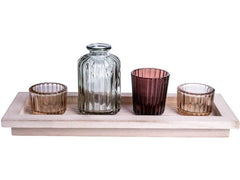 CHALET | SET 4tlg. Glasset m. Holzteller | 32.5x12.5x8.5cm grün/braun/creme