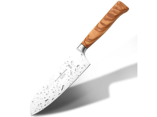 Schwertkrone | Santoku- Messer geschmiedet Olivenholz | Schwertkrone - Made in Solingen