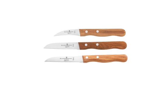 Schwertkrone | Messer Set Olivenholz | Vogelschnabel, gerade, Tomatenmesser