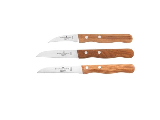 Schwertkrone | Messer Set Olivenholz | Vogelschnabel, gerade, Tomatenmesser