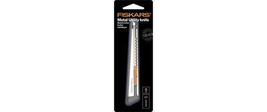 Fiskars | Cutter Metall Pro flach 9mm | Klingenführung aus Metall, gummierter Griff