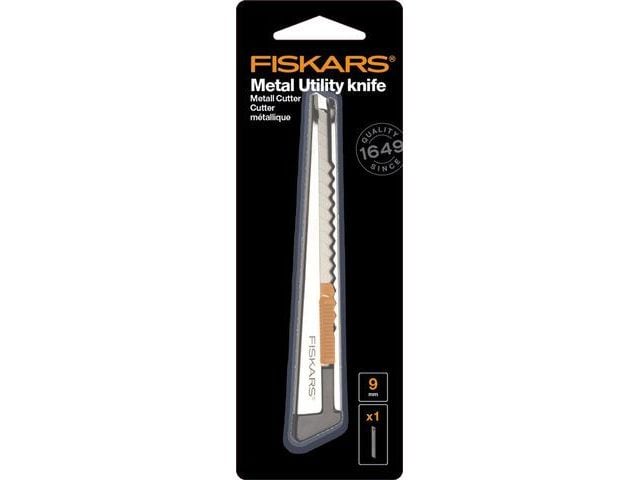 Fiskars | Cutter Metall Pro flach 9mm | Klingenführung aus Metall, gummierter Griff