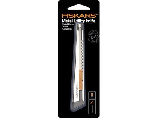 Fiskars | Cutter Metall Pro flach 9mm | Klingenführung aus Metall, gummierter Griff