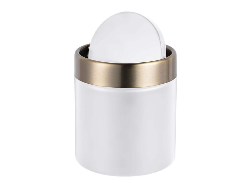relaxdays | Tischabfalleimer Mini | 1.5 Liter, Weiss/Gold