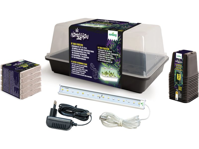 Romberg | Basic Starter Box 38x24x19 cm | 1xLED, 5x1L Substrat, 15 Töpfe
