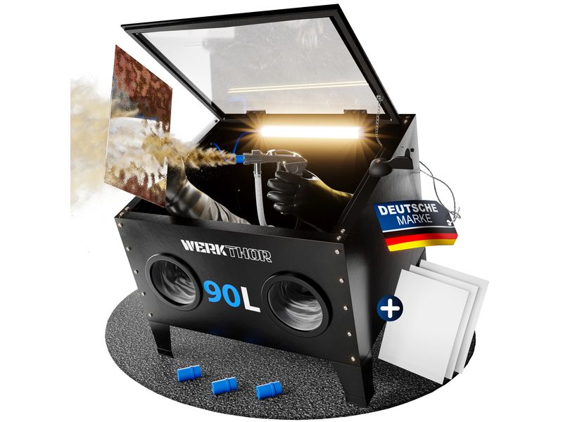 Werkthor | Sandstrahlkabine 90 Liter | Sandstrahlgerät für Holz & Metall