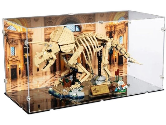 iDisplayit | Acryl-Display LEGO 77985 Triceratops | Mit Hintergrundbild & schwarzem Boden