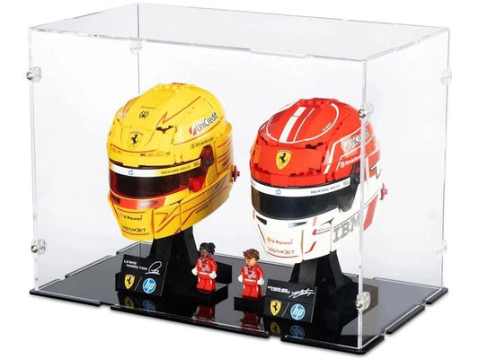 iDisplayit | Acryl-Display 2 x LEGO F1 Helme | Mit schwarzem Boden