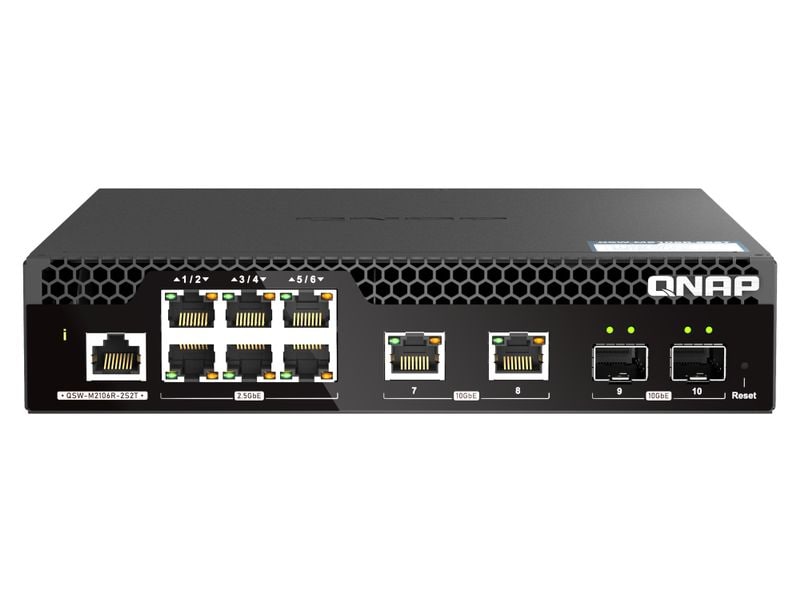 QNAP | QSW-M2106R-2S2T, Web Managed Switch | 6 x 2.5GbE RJ45, 2 x 10GbE RJ45, 2 x SFP+